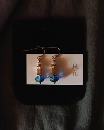 古典羅馬柱短耳環 - 藍