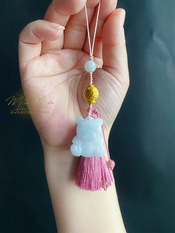 天然緬甸玉翡翠 可愛 小熊 小魚 設計款 包掛 手機掛 禮物