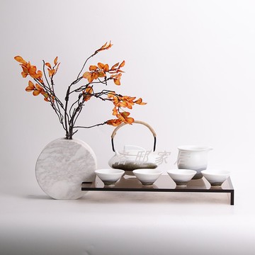 新中式大理石亞克力托盤獅子全案組合擺件售樓處樣板房書房裝飾品