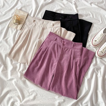 高腰顯瘦垂感拖地褲女春秋新款寬松闊腿褲燈芯絨休閑褲