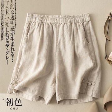 初色 涼爽透氣棉麻鬆緊闊腿高腰寬鬆休閒短褲-共6色-69382(M-2XL可選)