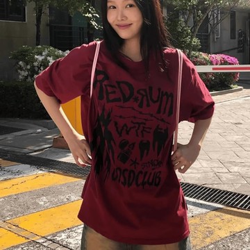 T恤 情侶大碼創意寬鬆五分袖T恤ODD1244-創翊韓都