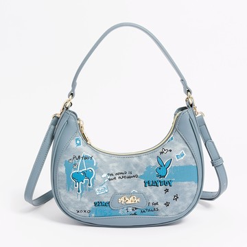 PLAYBOY - 斜背包附長短背帶  Graffiti系列 - 藍色