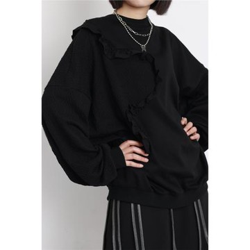 嶼白 不規則設計感衛衣女針織小眾黑色甜酷圓領套頭2023春季新款