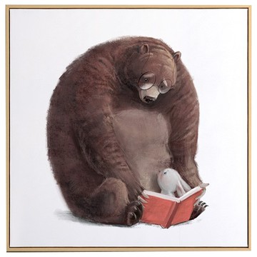 Boluo 菠蘿選畫所 睡前說故事 ANCA4409D 40 x 40cm 框畫 - 可愛動物溫馨居家裝飾  木色