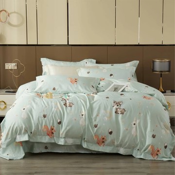 LoveCity 寢城之戀 吸濕排汗萊賽爾天絲床包枕套組  森林野餐  加大  床包 + 枕套2個