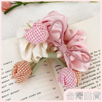 ✨臺灣出貨✨【飾飾如意】森系小清新蝴蝶髮圈高級鬱金香花苞百搭時尚大腸髮圈頭飾新款髮飾