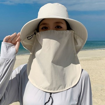 瘋搶中🥇冰絲防曬帽女款護頸一體麵罩遮陽帽戶外出遊百搭披肩大簷漁夫帽男夏季冰涼防曬麵罩女 護頸脖子一體冰絲麵罩 防曬遮陽透