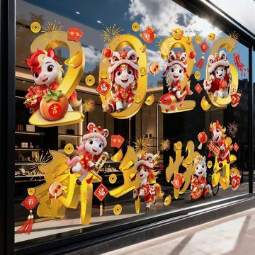 窗花裝飾貼 2026新年馬年櫥窗玻璃靜電貼 窗花貼畫 春節貼紙 過年裝飾布置