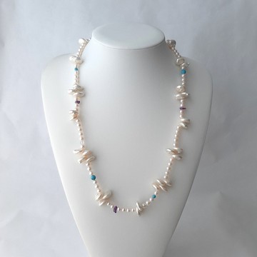 純銀多寶石項鍊 男女皆宜 Akoya珍珠x淡水珍珠x紫水晶x綠松石x水晶 pearl necklace 珍珠項鍊 珍珠項鏈 진주목걸이