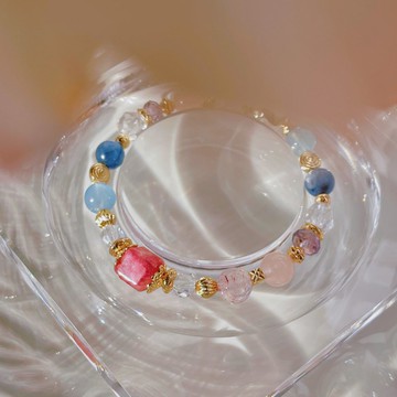 薔薇海洋丨草莓晶+海藍寶丨情感修復 溝通平衡丨客製化水晶手鍊