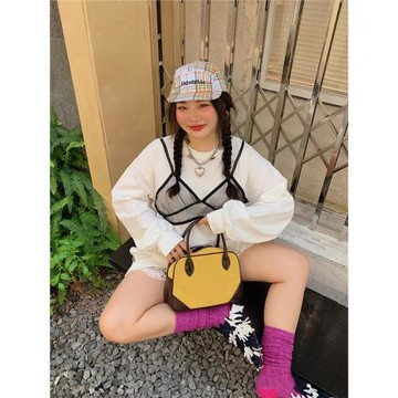 金大支假兩件套T恤女長袖早秋季2025新款設計感小眾胖mm大碼上衣