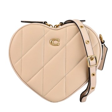 COACH CE725 Heart 經典LOGO質感絎縫愛心造型斜背包.象牙白
