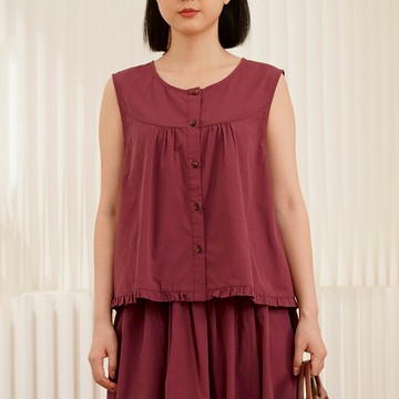 日系文青單排扣荷葉邊背心715295