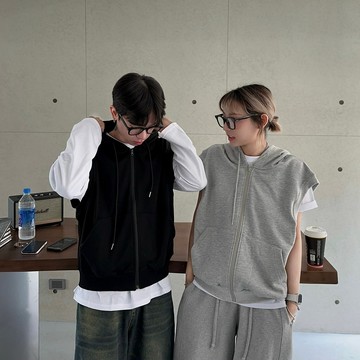 【20ss_select】韓國 素面連帽拉鍊背心外套 拉鍊背心 外套 秋季背心 連帽背心 拉鍊背心 男生背心 女生背心