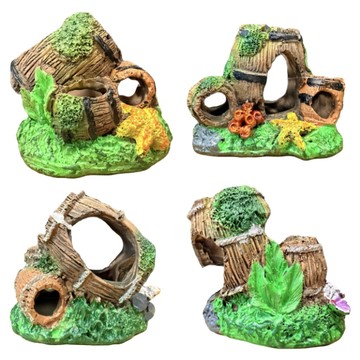 Fish Park 魚公園 橡木花桶 單孔 小 4入組 YS-074  1套  80 x 57 x 68mm