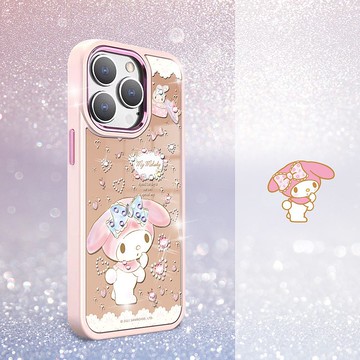 三麗鷗 iPhone 15 14系列軍規防摔合金框鏡面手機殼-愛星美樂蒂