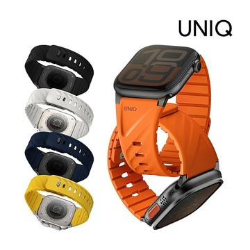 UNIQ 新加坡 Fluo Apple Watch 雙錶扣組合磁吸錶帶 49-40mm橘色