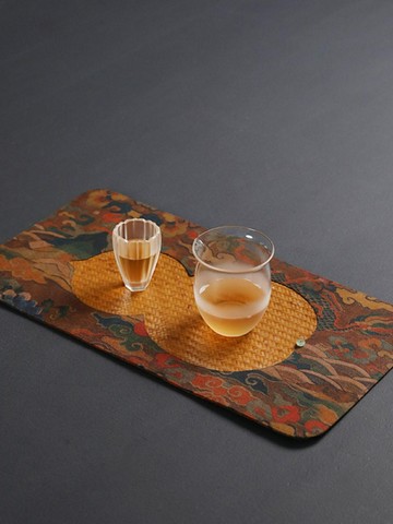竹編茶席茶墊大漆干泡墊杯墊子香云紗刺子繡麻布中式禪意茶道配件