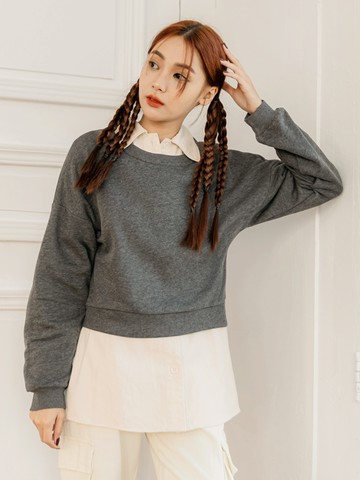 玩轉百tee．抓皺扭結短版長袖大學T