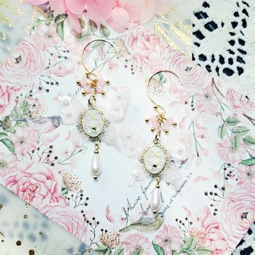 薄紗相框蝴蝶清新版耳環淺粉色  14K  甜美浪漫風  耳針耳夾