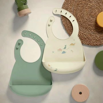 英國 Mamas&Papas 恐龍線條-矽膠圍兜2件組