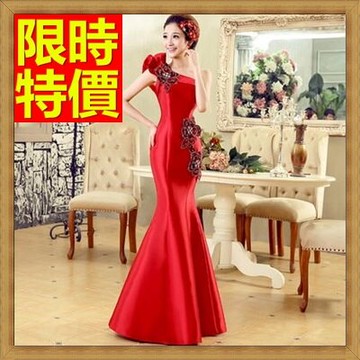 洋裝晚禮服-花朵裝飾修身魚尾單肩長晚宴服1色65c21【獨家進口】【米蘭精品】