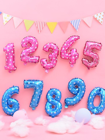 14寸粉色數字鋁膜氣球寶寶百日裝飾 兒童周歲生日背景墻新年布置