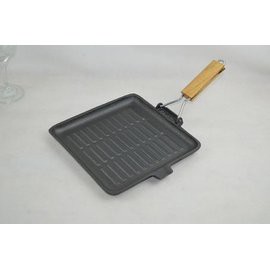【煎盤-鑄鐵-黑色方形-平底-摺疊把手-24】鑄鐵煎盤 牛排煎鍋 煎鍋 平底鍋 生鐵煎盤 無塗層(24*24*高2cm)-8001018