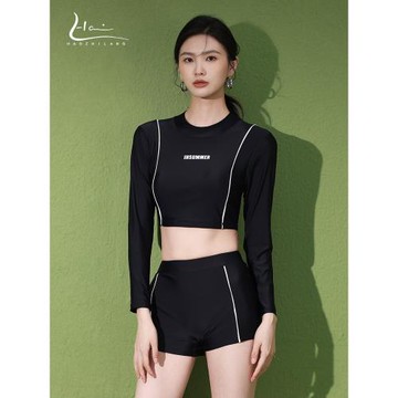 分體泳衣女成人泡溫泉遮肚顯瘦新款運動游泳館專用平角防曬游泳裝