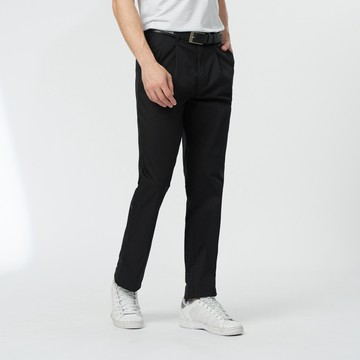 Pierre Cardin 男款 素色微彈性打摺休閒長褲-黑色 (5247875-99)