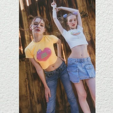 Care Bears原創女款 暈染愛心短版性感T恤(橙色) 【夏日祭典】《DreamBear+露肚》《短版緊身》《棉質親膚》《原廠授權貨品質保證》