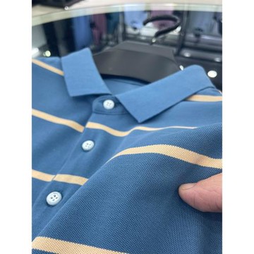 95%純棉！供商場！短袖t恤男夏季新款條紋翻領中年高端寬松Polo衫