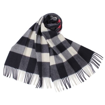 BURBERRY 巴寶莉  經典方格紋100%喀什米爾羊毛圍巾(200X36cm)-大/海軍藍色