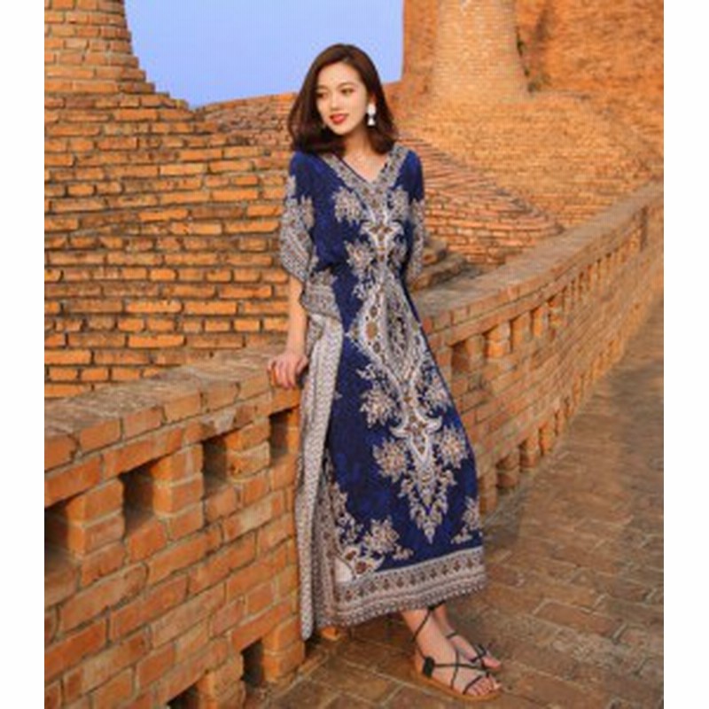 リゾートワンピース リゾートワンピ ロング レディース エスニック 大きいサイズ Vネック スリット 半袖 大人可愛い 韓国 ファッション 通販 Lineポイント最大1 0 Get Lineショッピング