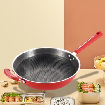 新款2022全屏蜂窩懸浮復底不銹鋼炒鍋不粘鍋無涂層炒菜鍋