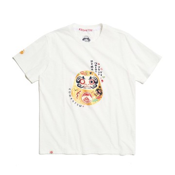 江戶勝 日系 男裝 經典金色不倒翁短袖T恤(米白色) #上衣