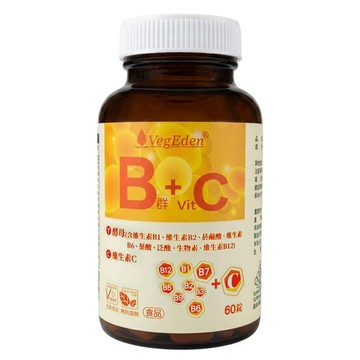 VegEden 蔬食伊甸園 酵母B群 + 維生素C錠  490mg  60顆  1罐