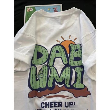 美式短袖t恤女夏設計感小眾寬松2022年新款vintage小個子趣味百搭