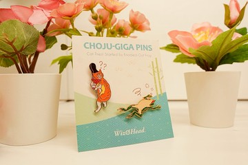 【金屬徽章】鳥獸戲畫- 傻眼貓咪與醉倒青蛙 | 日本名畫 古老漫畫