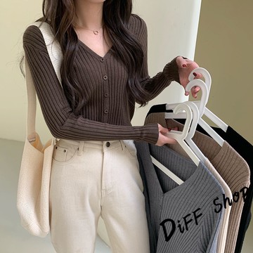 韓版薄款V領針織外套【J251】