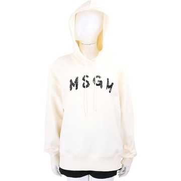 MSGM 亮片字母米色刷毛襯裡連帽純棉運動衫 大學T(女款)