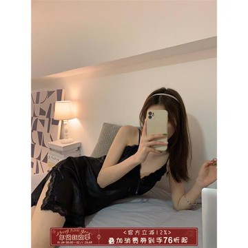 馨幫幫Homedress 2023夏季新款法式性感蕾絲吊帶睡裙雪紡睡衣女