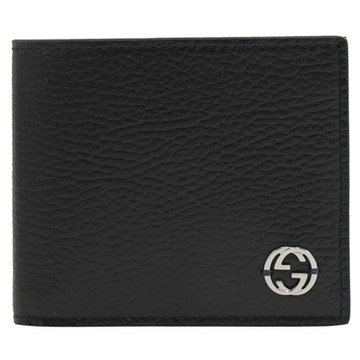 GUCCI 古馳  金屬雙GLOGO4卡對開短夾(黑/藍)