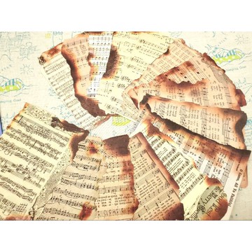 {布布村}音樂款 燒毀碎片手帳素材紙 復古手帳裝飾素材紙 30張入