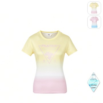 【FILA】女性 涼感漸層 短袖圓領T恤-黃色 5TEY-1106-YE