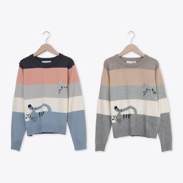 【Dailo】色塊躲貓貓針織上衣 藍 灰(魅力商品)