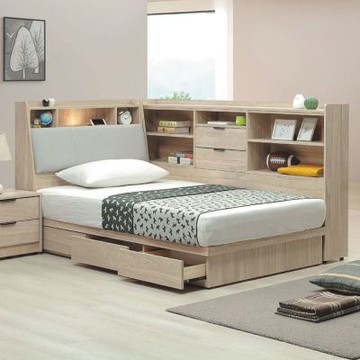 文創集 珊可拉3.5尺單人耐磨皮革夜燈三抽床台組合(床頭箱＋三抽床底＋不含床墊)-106x212x106cm免組