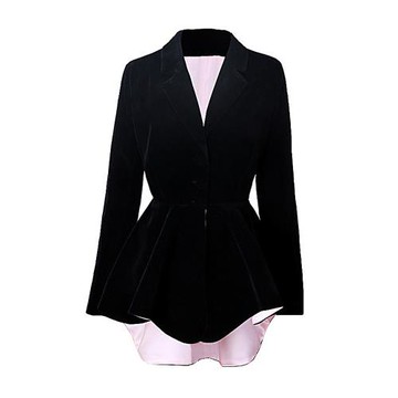 復古優雅氣質黑色長袖絲絨西裝上衣小香風裙擺外套女冬名媛燕尾服