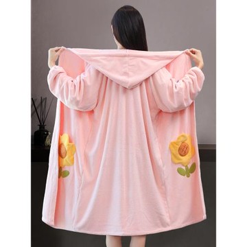 浴袍女長款睡衣可穿式浴巾連帽洗澡非純棉吸水大碼成人秋冬2025新